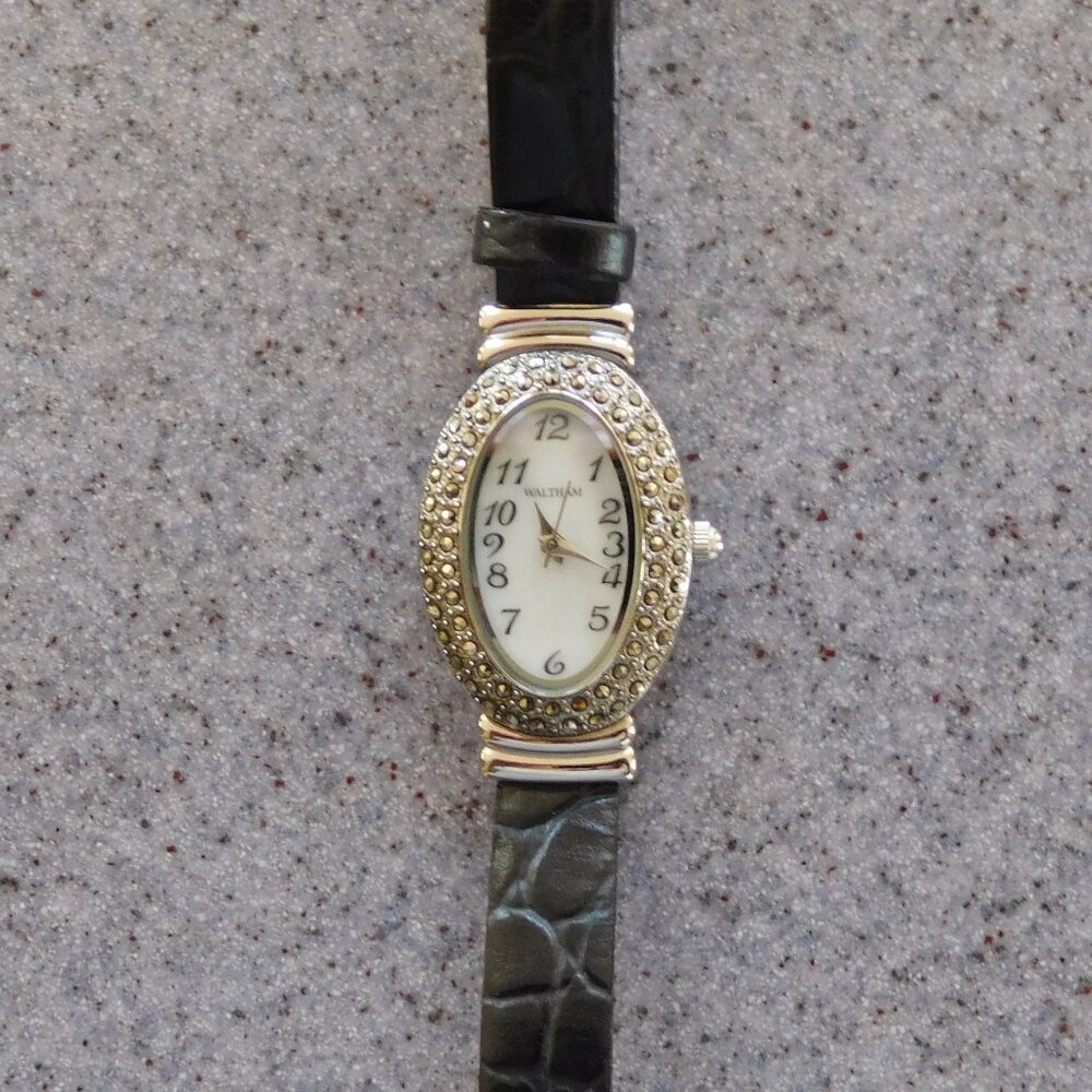Waltham women’s wrist watch marcasite with mother of pearl face